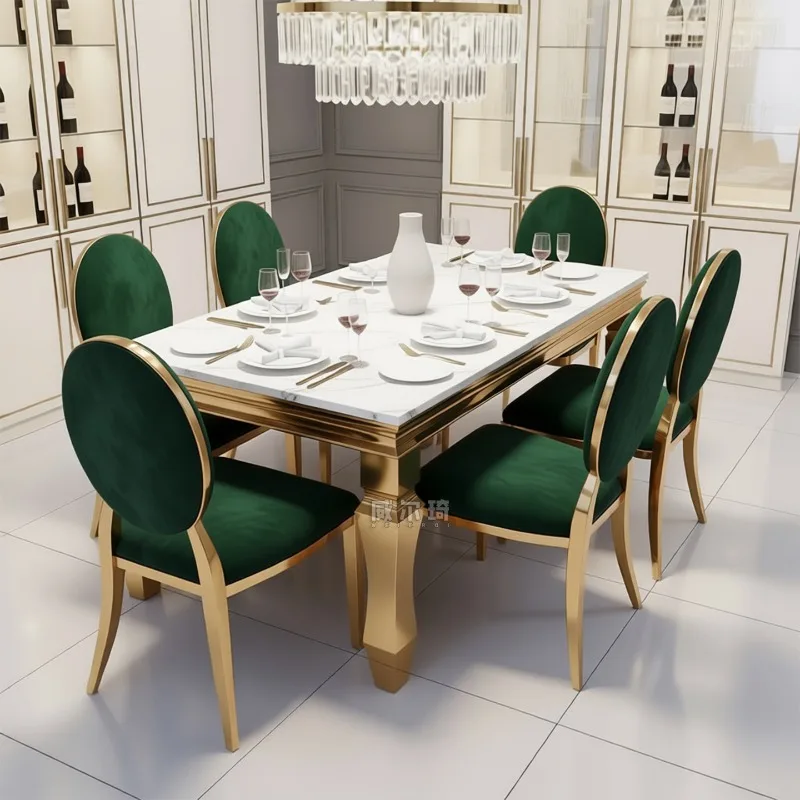 Light luxury dining table modern simple marble small apartment restaurant stainless steel dining table and chairs stainless stee