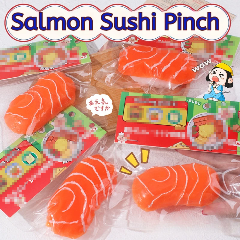 Salmon Anti-stress Squishy Fruit Toys Slow Rising Rice Ball Sensory Toy Stress Reliever Pinch Decompression Toy Fidget Funny Toy