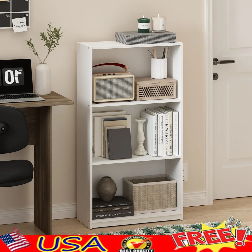 

Basic 3-Tier Bookcase Storage Shelves Home Office Modern Display Library Organizer Easy Assembly Durable Composite Wood