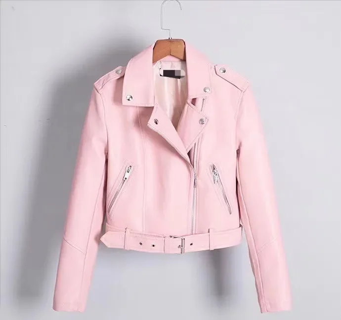 High Street Leather Jackets for Women 2023 Spring Autumn Fashion Leather Jacket Slim Casual Biker Coat Belt Chaquetas Para Mujer