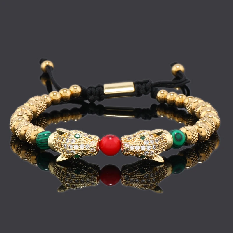 Luxury Leopard Head Charms Man Bracelet Stainless Steel Beads Woman Bracelets Lover Couple Jewelry Gift