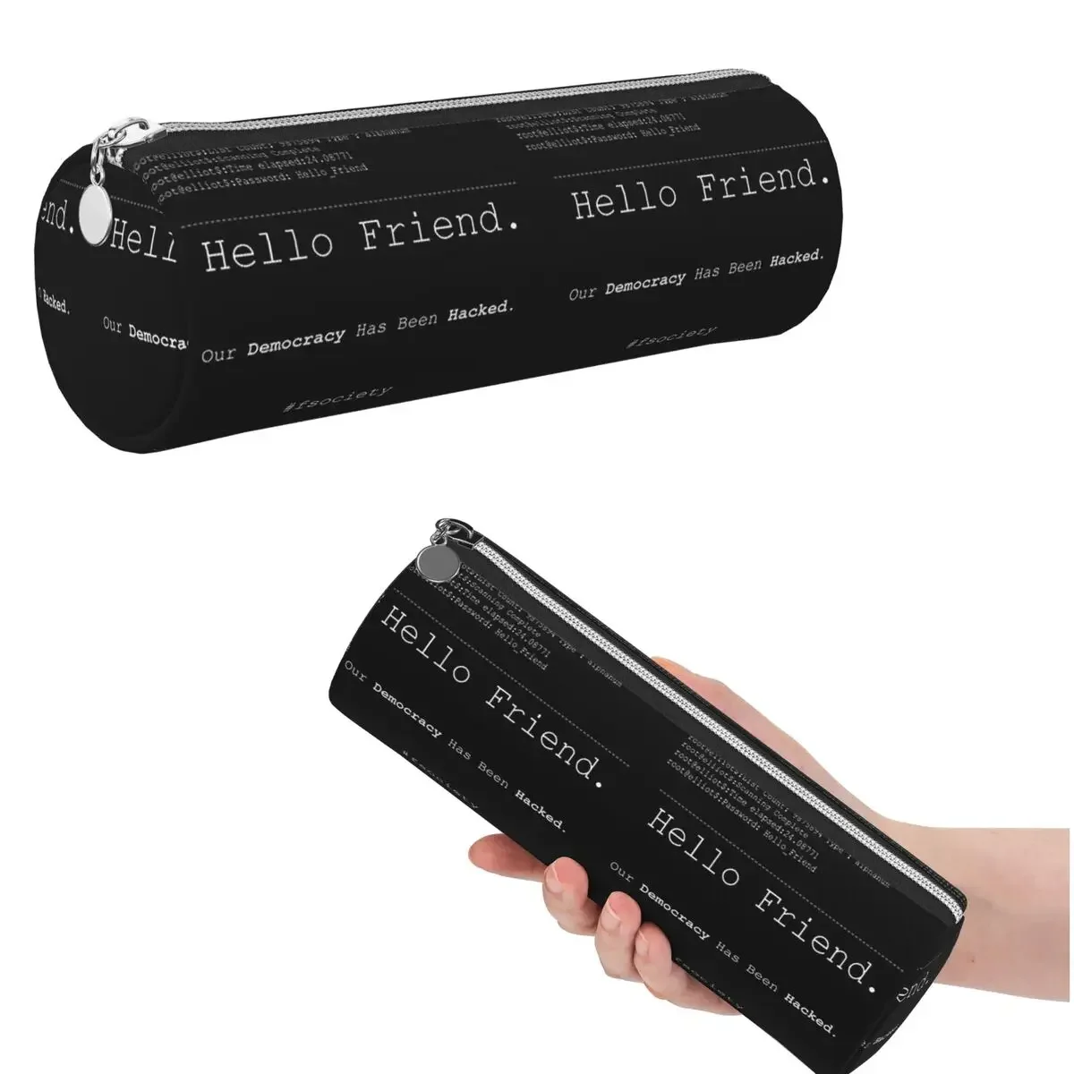 Mr Robot Hello Friend Fsociety Pencil Case for Kids School Cylinder Pen Box Pencil Bag Pencil Pouch