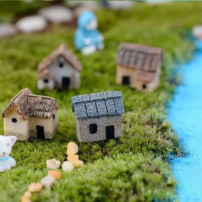 4Pcs House Miniature Figurine Fairy Garden Accessory Home Decoration Cartoon Animal Building Statue Resin Craft Doll Car