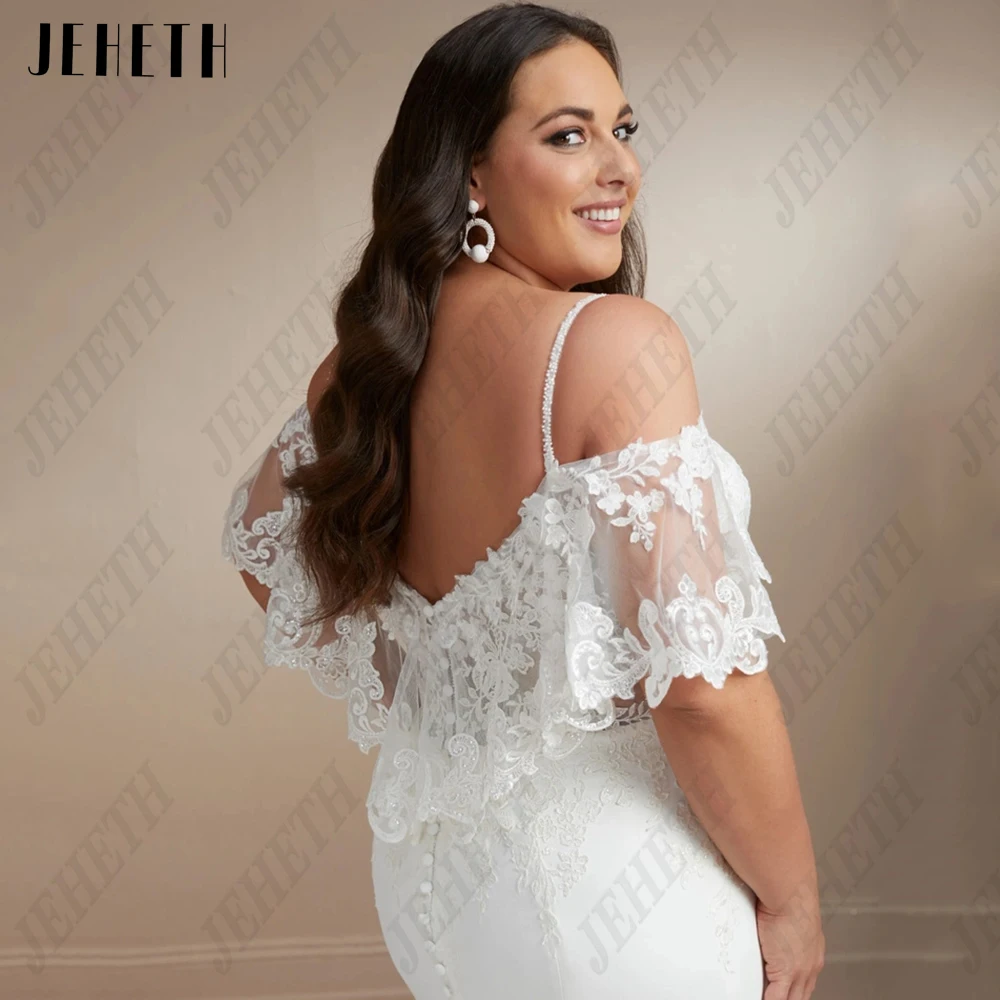 JEHETH Modern Spaghetti Straps Vestidos de Casamento Plus Size Sereia Cetim Vestidos JEHETH Modern Spaghetti Straps Vestidos de Casamento Plus Size Satin Sereia Macio Noiva Vestidos Sweep Train V-Neck vestidos de noiva