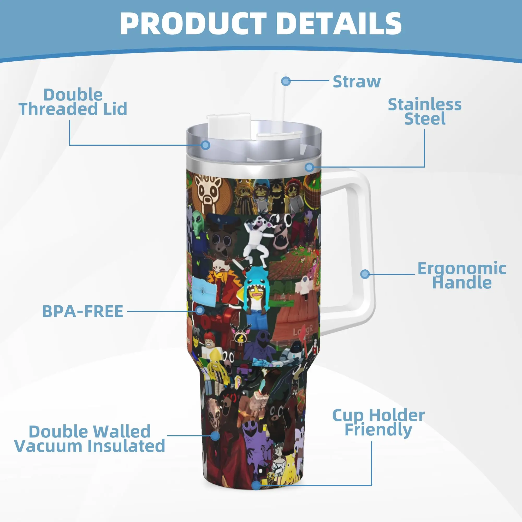 99 ليالًا في لعبة الغابة 17 بهلوان زجاجة مياه للمشروبات الباردة معزولة من الفولاذ المقاوم للصدأ أكواب حرارية مطبوعة كوب أكواب للتخييم