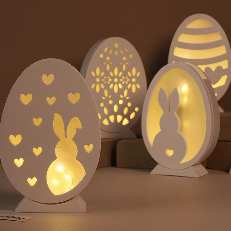 Hollow Easter Egg Rabbit Lamp Silhouette Silicone Mold DIY Gypsum Candle Base Plug In Decorative Ornament Resin Handicrafts