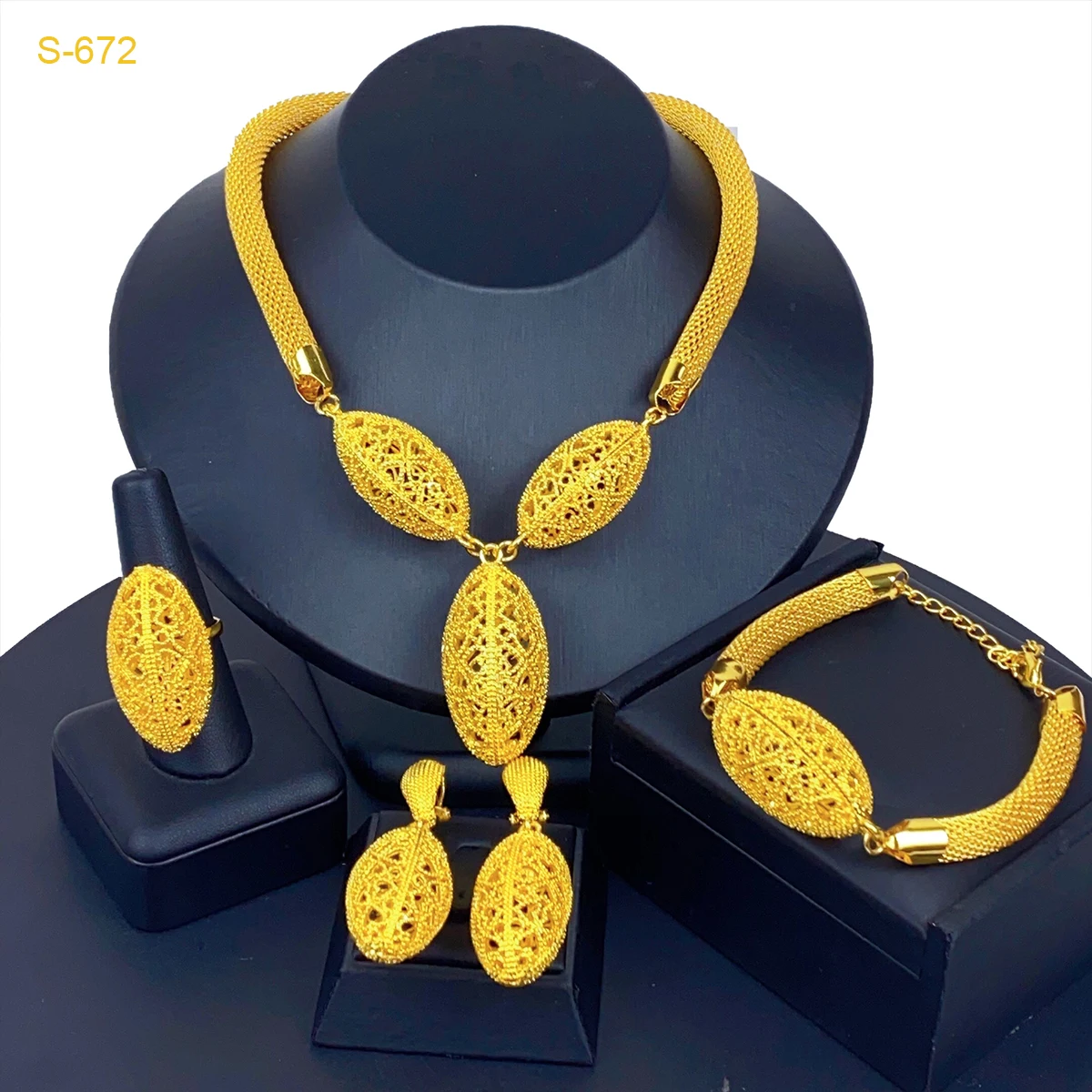 Indian Bridal Gold Plated Jewelry Set For Women African Nigerian 24K Gold Color Ball Hollow Pendant Necklace Earring Set Dubai