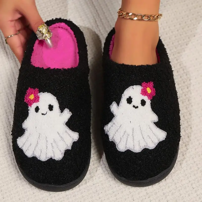 Halloween Fluffy Women's Slippers Home Winter Casual Cartoon Designer Shoes Girls Indoor Plush Slides Elegant Flat Footwear Soft