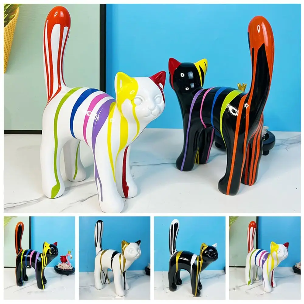 

Splash Art Walking Cat Statue Handmade Resin Crafts Painted Graffiti Cat Colorful Painted Graffiti Colorful Cat Figurine Garden