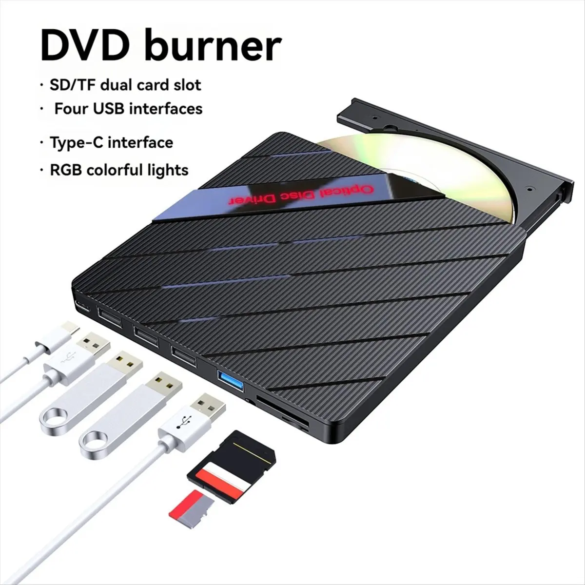 

Внешний CD/DVD-привод USB 3.0 Type-C, оптический привод, проигрыватель/записывающее устройство/считыватель CD/DVD-RW для ноутбуков и ПК с Windows