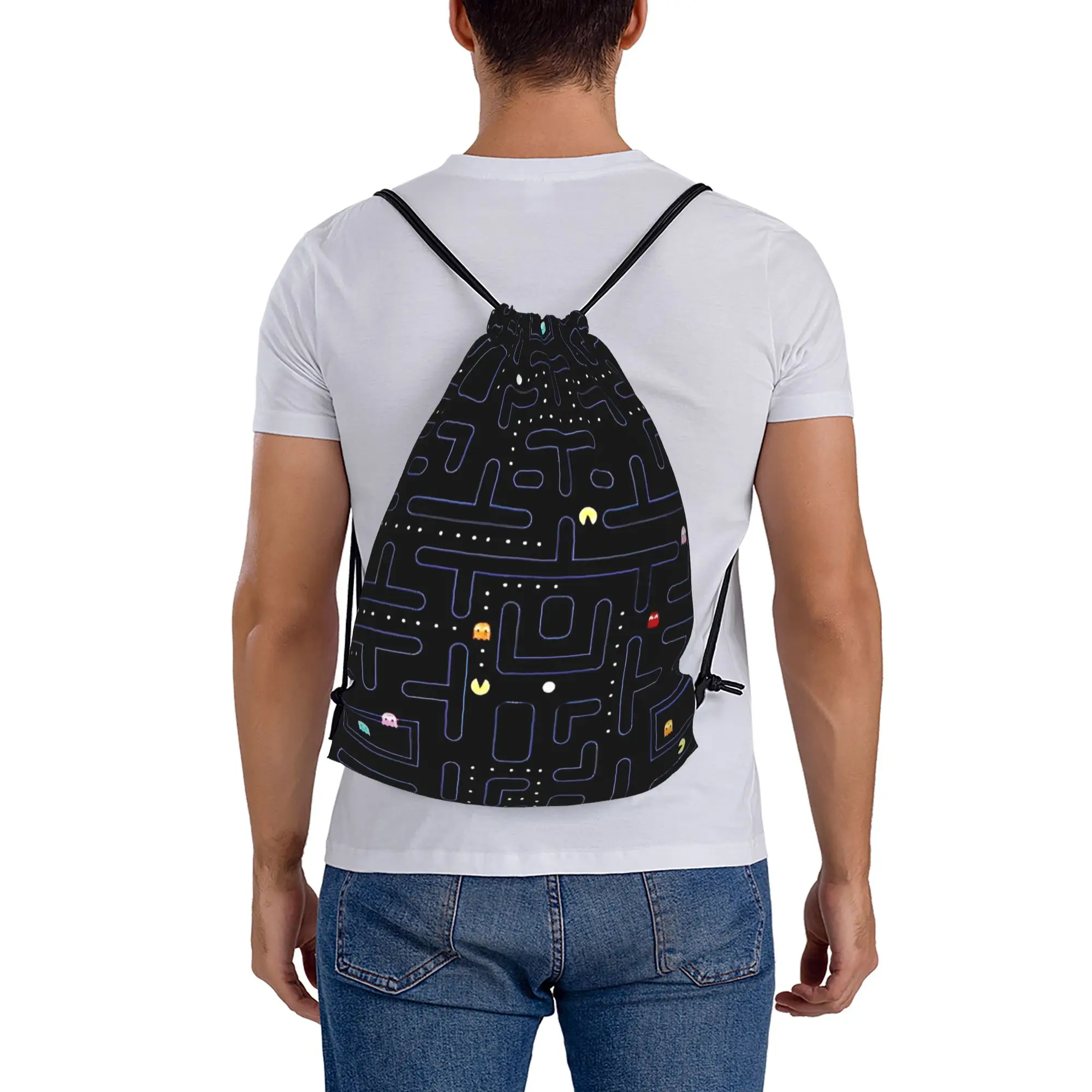 

Сумки на шнурке Pac Man 14 BANDAI, унисекс, для походов, для хранения и организации вещей, с карманом и веревкой