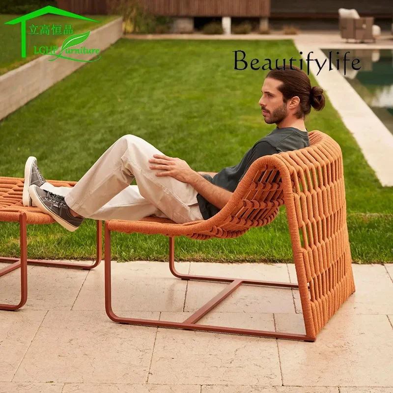 X40 Outdoor Rattan Sofa Balcony Rattan Chair Single Bed And Breakfast Outdoor Leisure Rattan Sofa Pedal