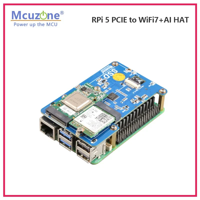 MPWAI, Raspberry Pi 5 PCIE a WiFi7+AI HAT, AI para RPi5 (Hailo-8), WiFi7 (BE200), compatible con sistema operativo RPi