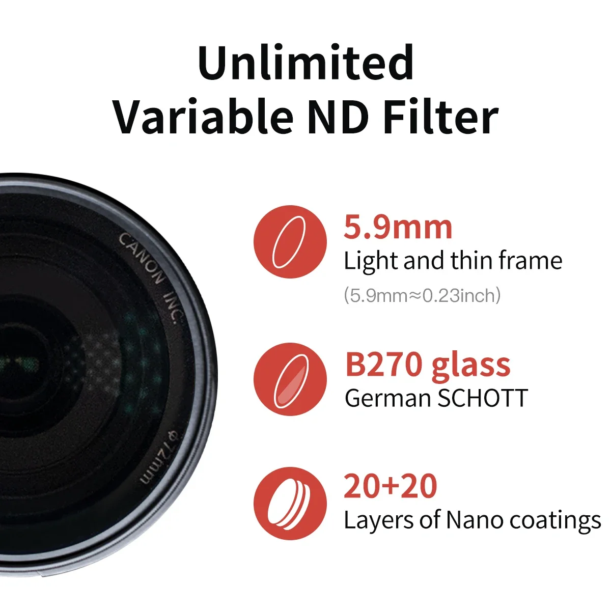 Mecoright MC ND2-400 Filter Variable 16-2000 Neutral Density For Canon Sony Nikon Fuji Camera Lens 49 58 67 72 77 82mm ND1000