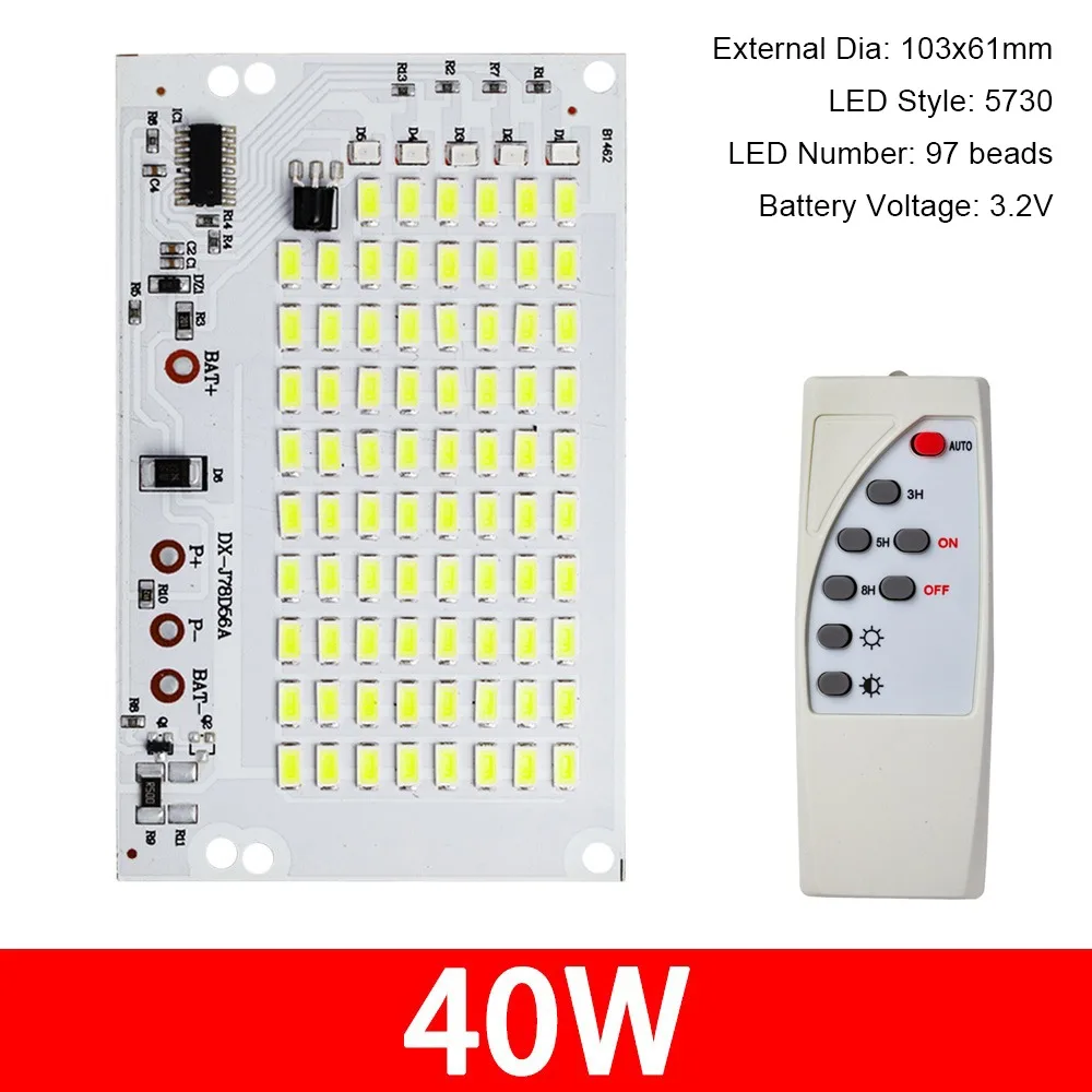 1Pcs 25/40/60/100/250W LED Solar Light Board SMD5730 High Brightness Light Source Panel with Remote Controller White Light