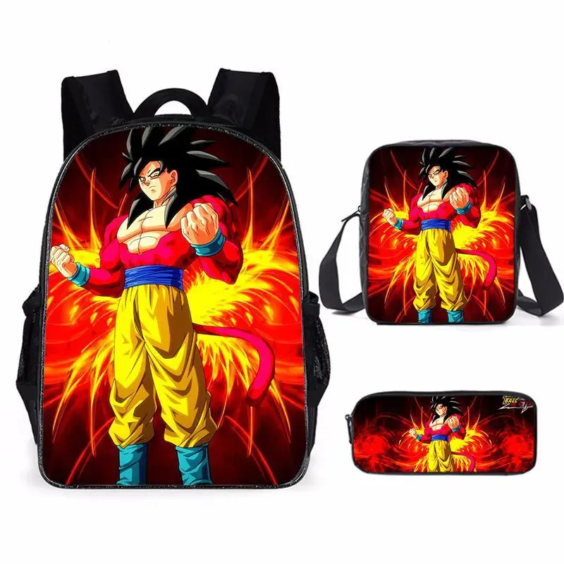 3PC-SET New Animation Cartoon Dragon Ball Backpack Elementary and Middle School Students School Bag Shoulder Bag Pencil Bag