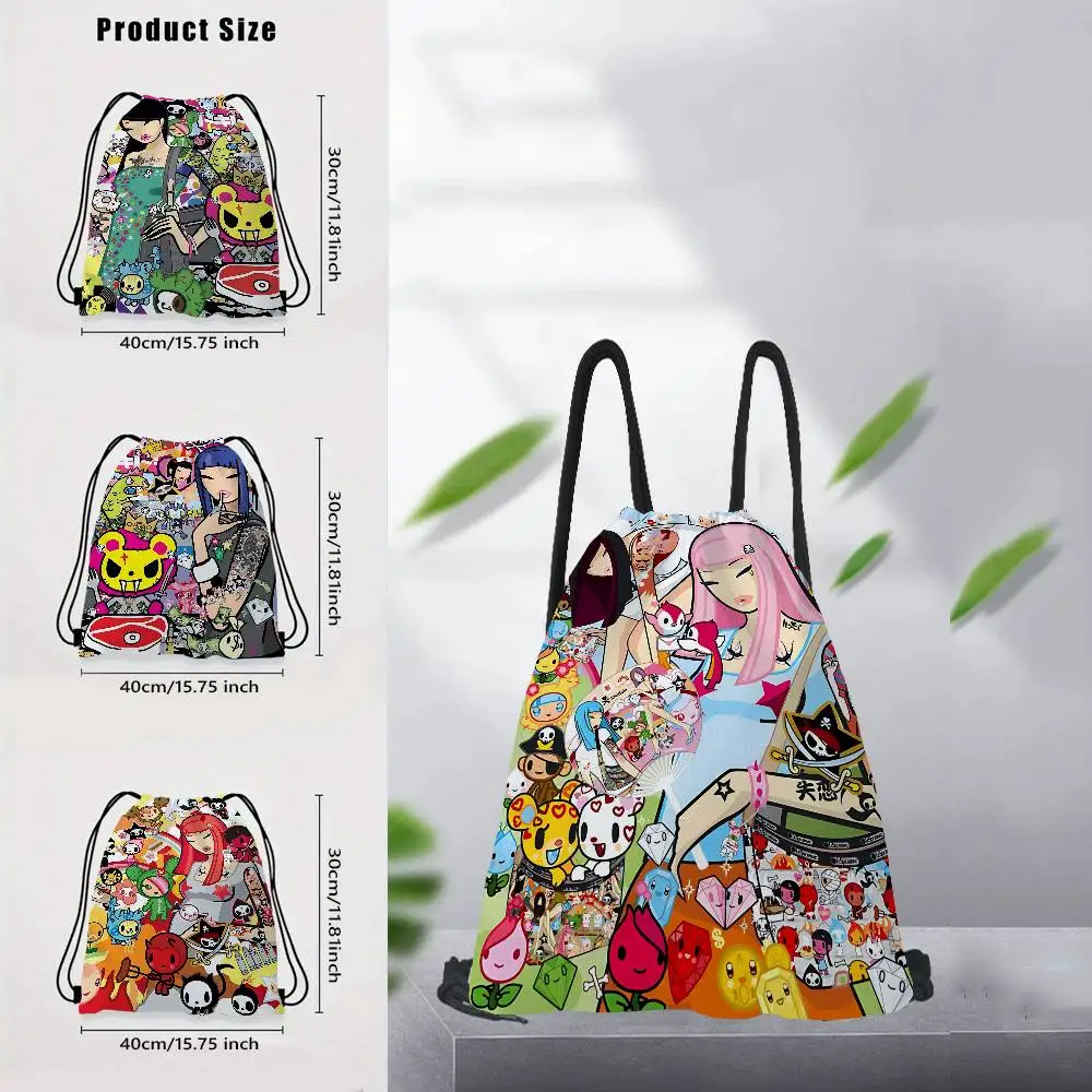 أزياء شعبية T-Tokidoki شعار شخصية الرباط على ظهره الرياضة حقيبة قاعة رياضة للنساء الرجال حقيبة التسوق #3