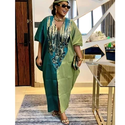 Abayas for Satin Women Dubai African Dashiki Muslim Dress Caftan Marocain Evening Party Dresses Boubou Robe Femme with Headtie