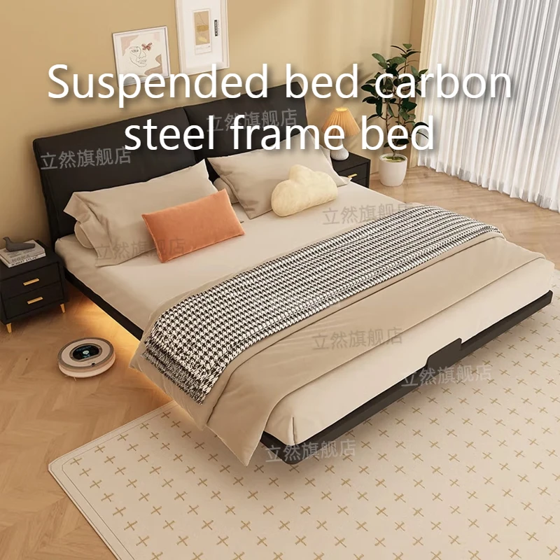 

Carbon Steel Double Bed Modern Fashion Nordic Design Bed 2 People King Size Frame Bedside Table With Drawer Bedroom Furniture