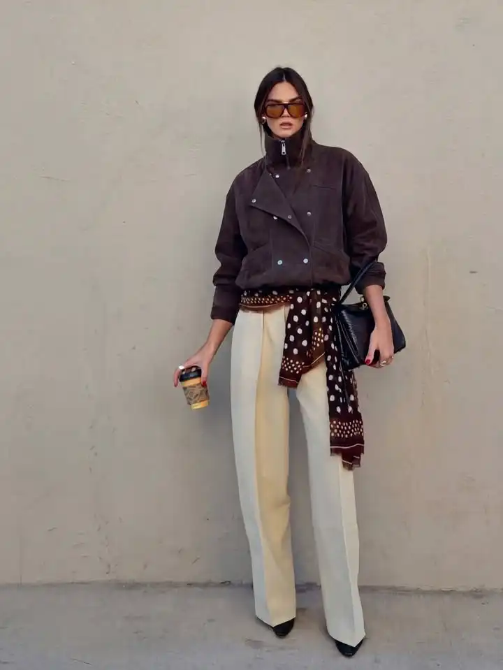 Brown Faux Suede Oversized Bomber Jacket Women Lapel Double Breasted Metal Button Loose Fall Winter Maillard Street Outerwear