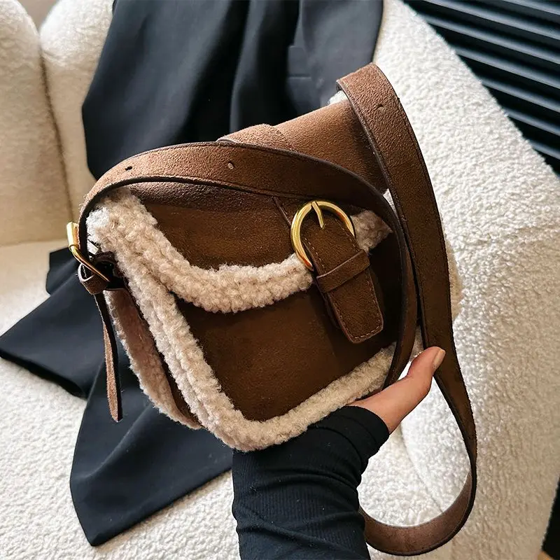 Miyagawa Plush Handbag for Women Autumn Winter 2023 New Bags Fashion Niche Retro Single Shoulder Crossbody Square Bag