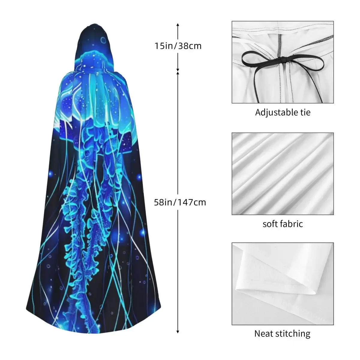 ماجيك متوهجة قنديل البحر تحت الماء طويل مقنع عباءة ساحرة القرون الوسطى زي تأثيري كيب هالوين مصاص دماء الكبار للجنسين