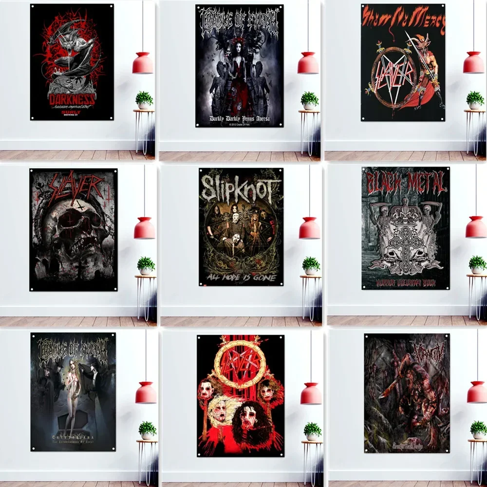 Heavy Metal Music Rock Band Poster Wall Paintings Terrible Bloody Death Art Banners Tapestry Halloween Wall Decoration Flag