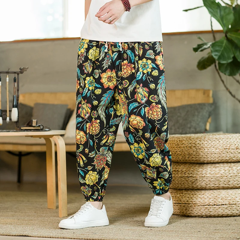 

Men's Cotton Linen Harlan Pants Dstring Lantern Pants Breathable Autumn New Arrival Casual Comfortable Long Pants