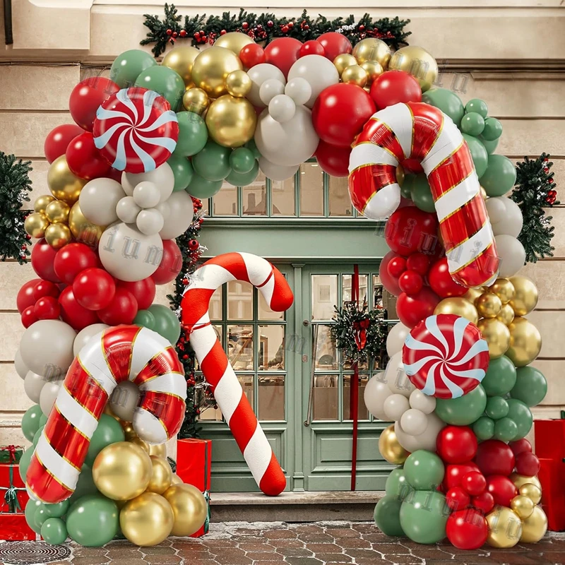 Christmas Balloon Garland Gold Red Box Candy Green Balloons Arch Santa Reindeer Star Foil Ballon New Year Christmas Party Decor