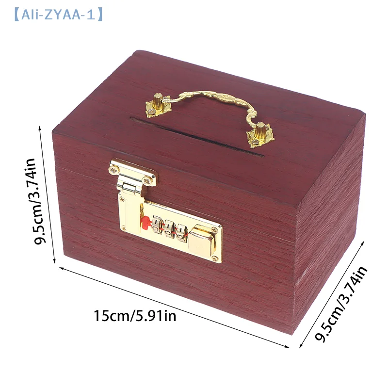 【ZYAA-1】صندوق خشبي بقفل بكلمة مرور، صندوق عملات معدنية لتوفير المال، منظم بنك أصبع مع صندوق كنز قفل لبطاقات الدولارات #6