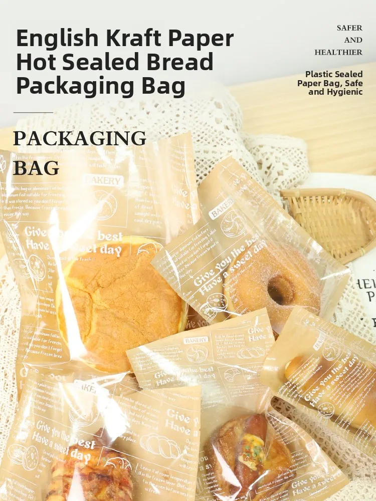 

Breakfast Paaging Bag Self-Sealing Transparent Krt Paper Toast Baking Supplies DIY Pastry Paaging Bag