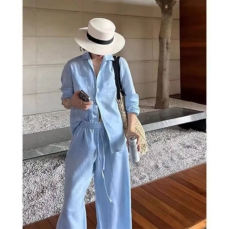 Women's Linen-Like Shirt Set Sun Protection Fashionable Retro High-End Cotton-Like Two-Piece Suit Casual Chic Spring Summer