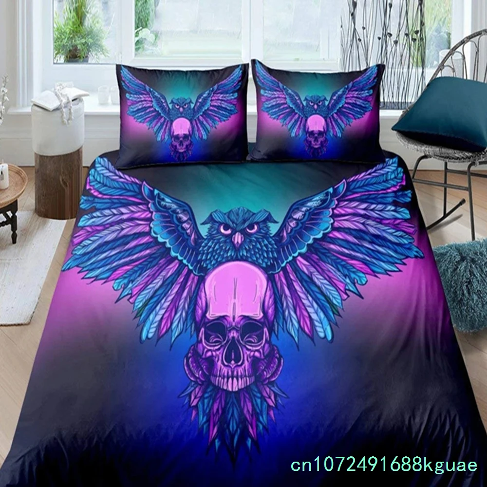 Black Owl King Queen Duvet Cover Moon Safari Bird Animal Bedding Set Lovely Wildlife Quilt Cover Grey Polyester Comforter Cover