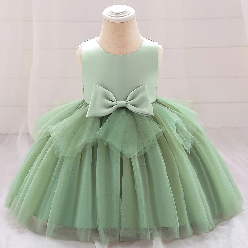 New Ceremony Voile 1st Birthday Dress For Baby Girl Clothes Baptism Bow Princess Dress Girls Dresses Party Wedding Gown 0-2 Year