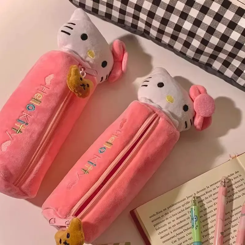 Kawaii Cartoon Pink Hello Kitty Pencil Bag Cute KT Cat Pencil Box Student School Stationery Supplies  Kids Gifts image 5