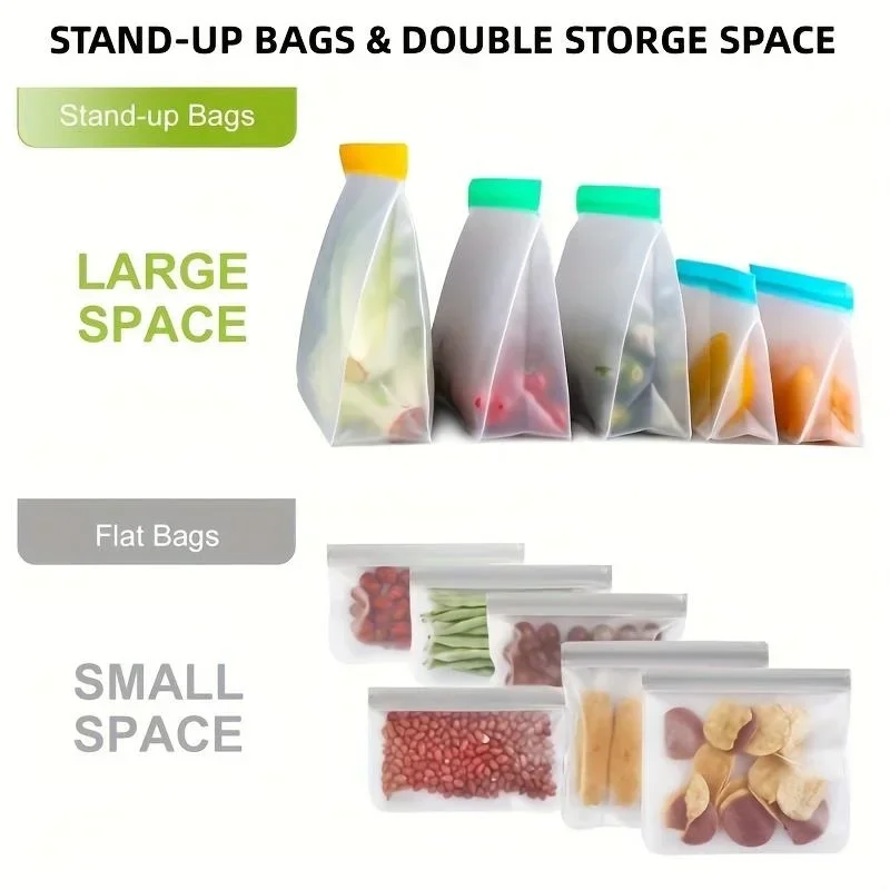 10pcs Silicone Food Storage Containers Leakproof Containers Reusable Stand Up Zip Shut Bag Fresh Bag Food Storage Bag Fresh Wrap