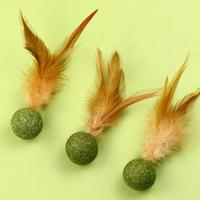 Natural Catnip Feather Balls Lickable Cat Grass Snack Kitten Scratchers Toy Treats Chewing Fresh Breath Cat Toys, Cat Treats