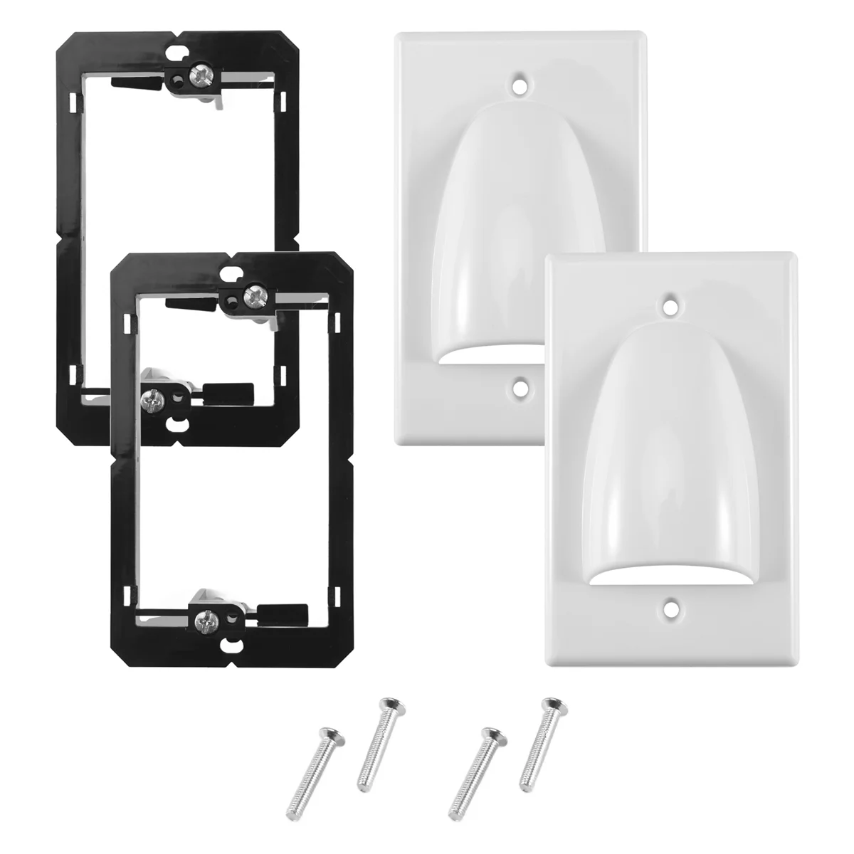 A72Z Single Gang Bundled Cable Wall Plate 1-Gang Recessed Low Voltage Cable Plate with Mounting Bracket (2-Pack, White)