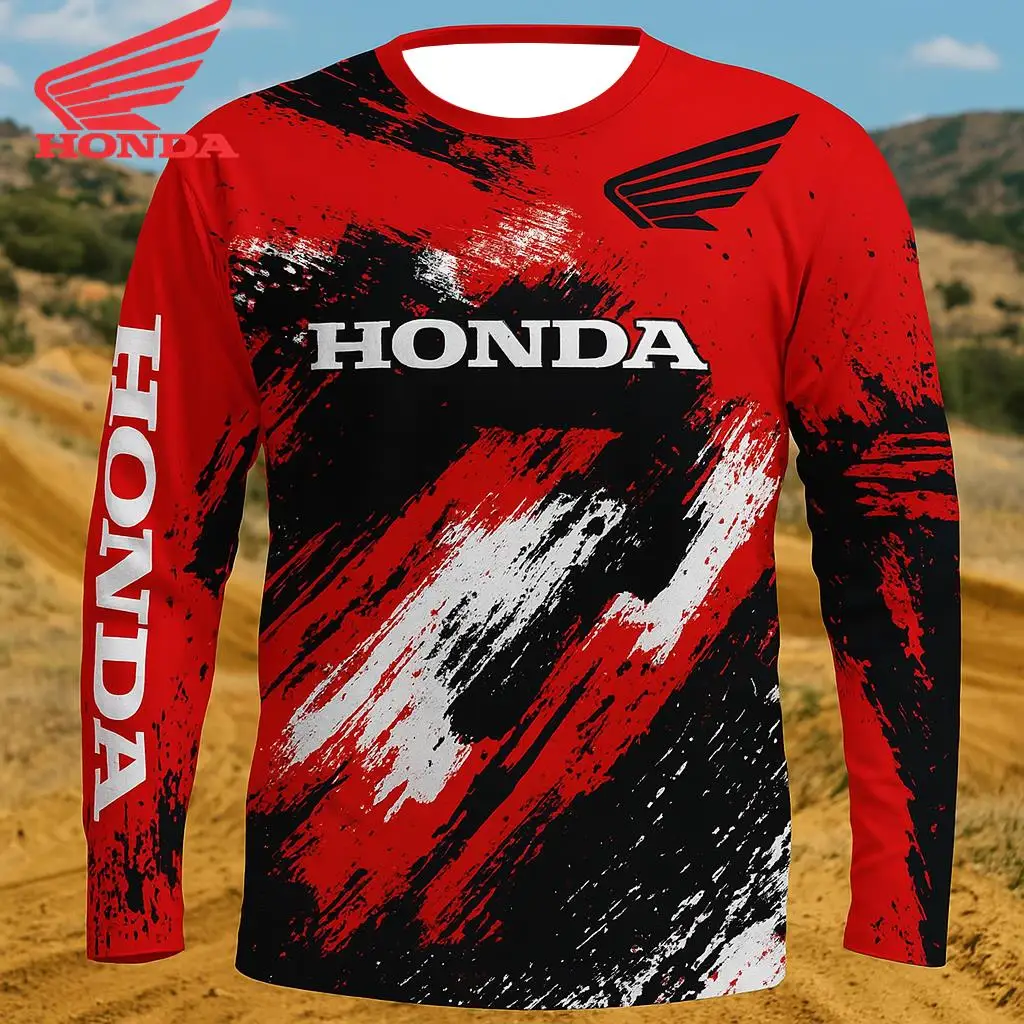 

Honda, новый летний мотоциклетный гоночный костюм, быстросохнущая футболка с круглым вырезом, уличная мужская и женская футболка с длинными рукавами и защитой от солнца