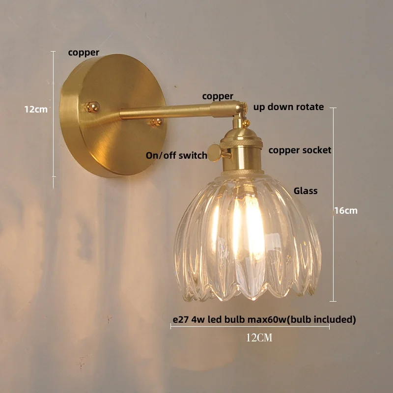 IWHD Clear Glass LED Wall Lights Up Down Rotate Balcony Porch Bar Copper Nordic Modern Knob Switch Stair Light Fixtures Sconce