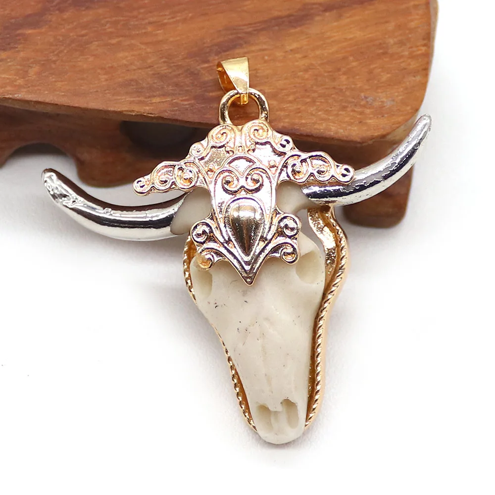 

Unique Simple Natural Stone Polished Bull Head Shape Electroplated Single-hole Edged Resin Pendant DIY Necklace Jewelry Material