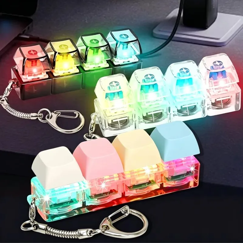 1/2PCS LED Macaron Keyboard Fidget Toy Sensory Keychain Fun Anxiety Decompression Toys for Stress Relief