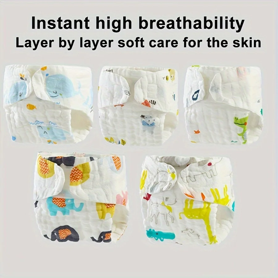 

5 упаковок многоразовых детских подгузников, моющиеся тканевые подгузники с мягкой приятной для кожи трикотажной ткани, многослойный дизайн, идеально подходит для Рождества