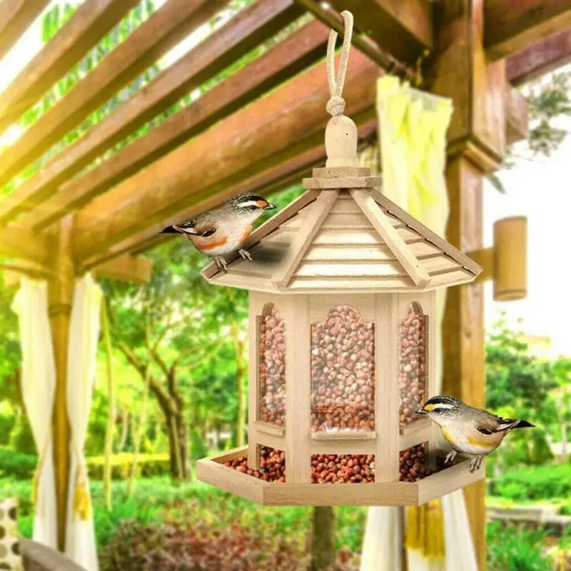 Food Container Durable House Shape Hanging Pet Water Feed Transparent Bird Supplies Pet Feeder Wooden Pet Birdhouse Feeding Box