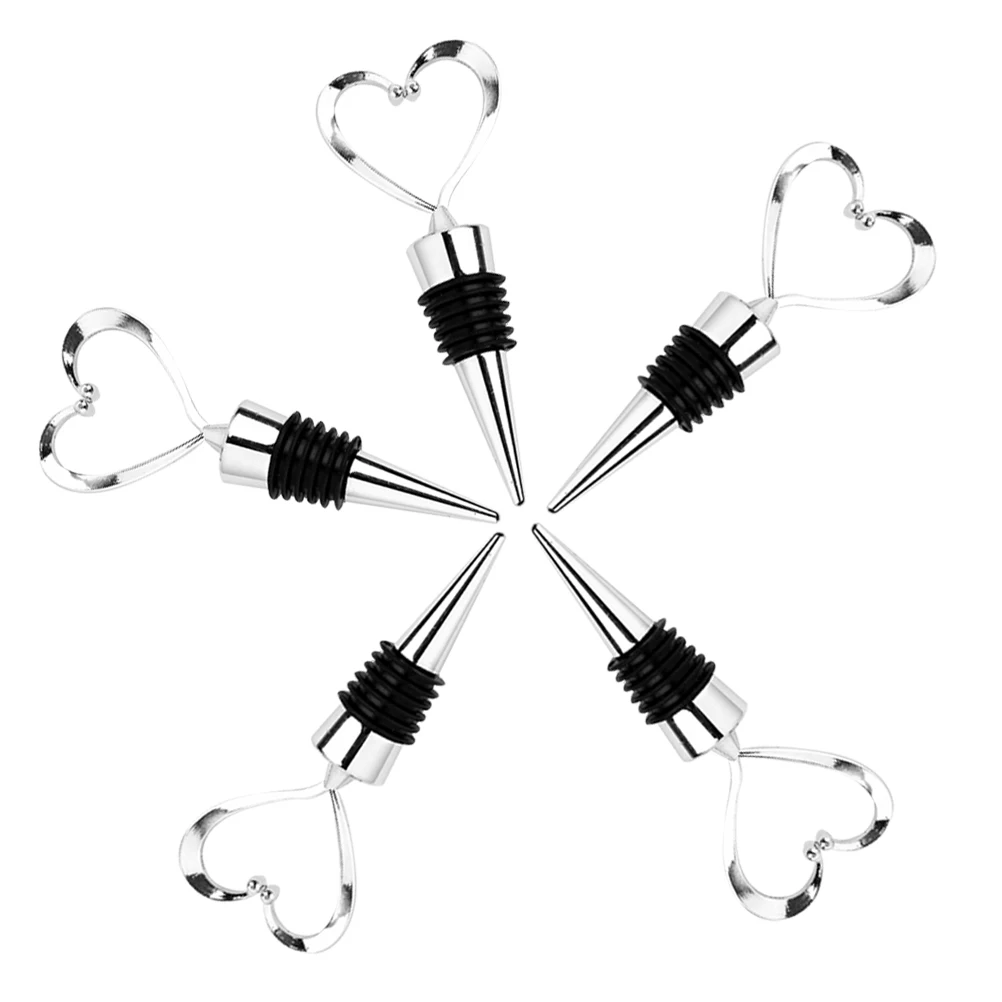 

5pcs Heart Shape Wine Stopper Plastic Bottle Plug Food Grade Silicone Rustproof For Party Bar Kitchen Barware Decor