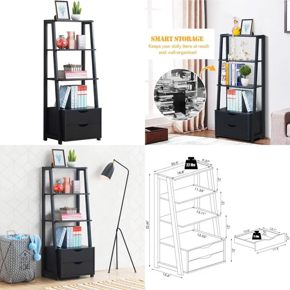 

Freestanding 4-Tier Bookcase with 2 Drawers, Tall 52.5 Storage Unit for Bedroom, Display Rack Shelving