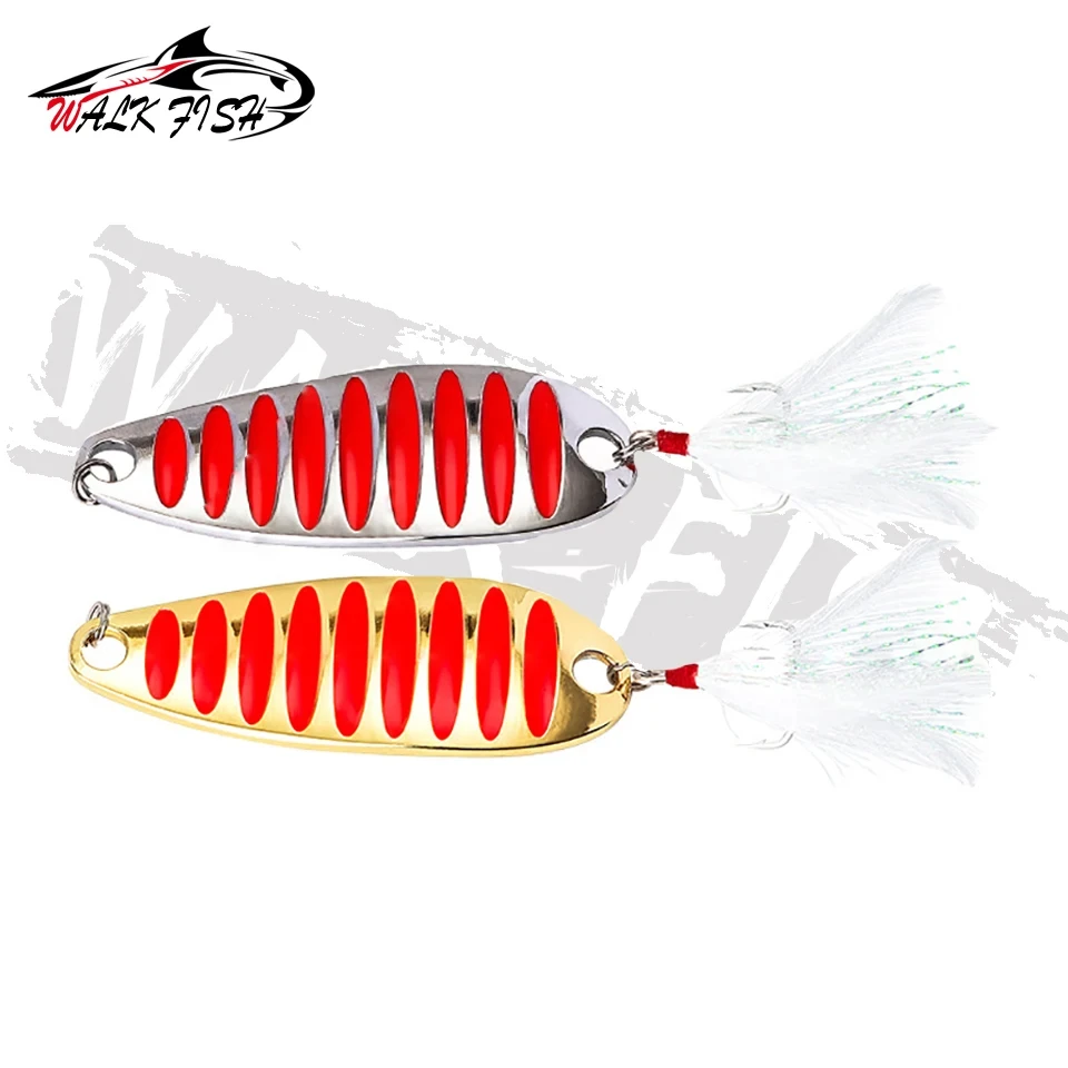 المشي الأسماك 5 جرام 7 جرام 10 جرام 15 جرام 20 جرام الصيد ملعقة إغراء الذهب والفضة مع ريشة الصيد ملعقة السحر الصلب الطعوم المعدنية Pesca الأسماك معالجة #6