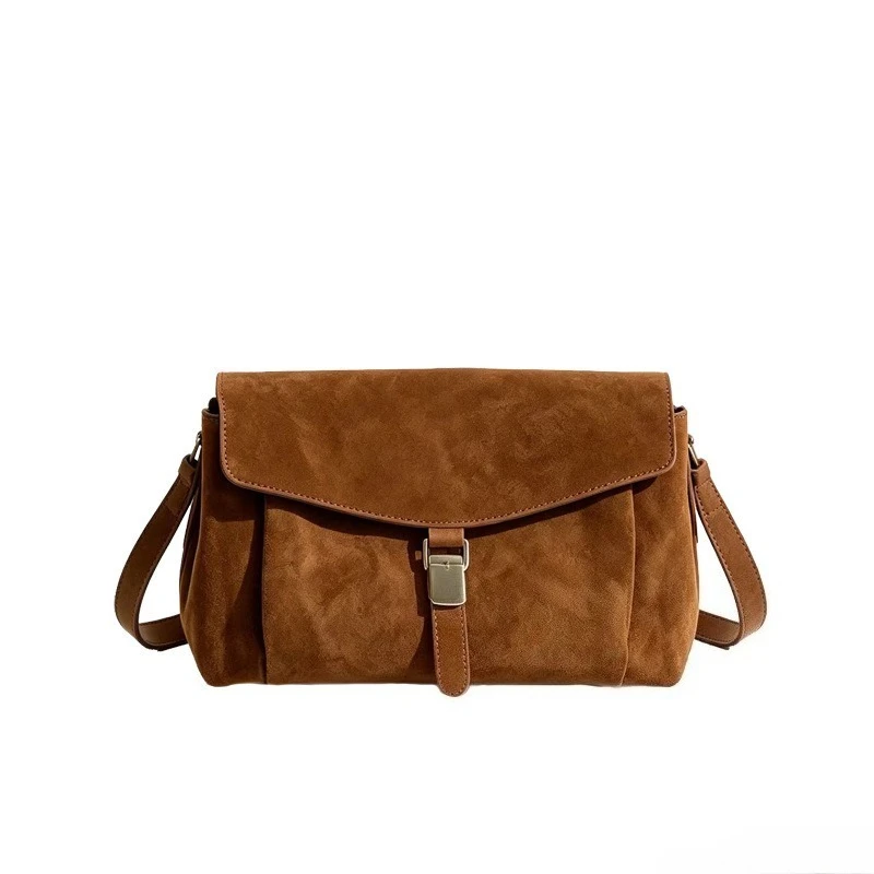 Vintage Elegant Work Shoulder Bag for Women Genuine Leather Top Grain Nubuck Leather Large Capacity Luxury Handbag Portable