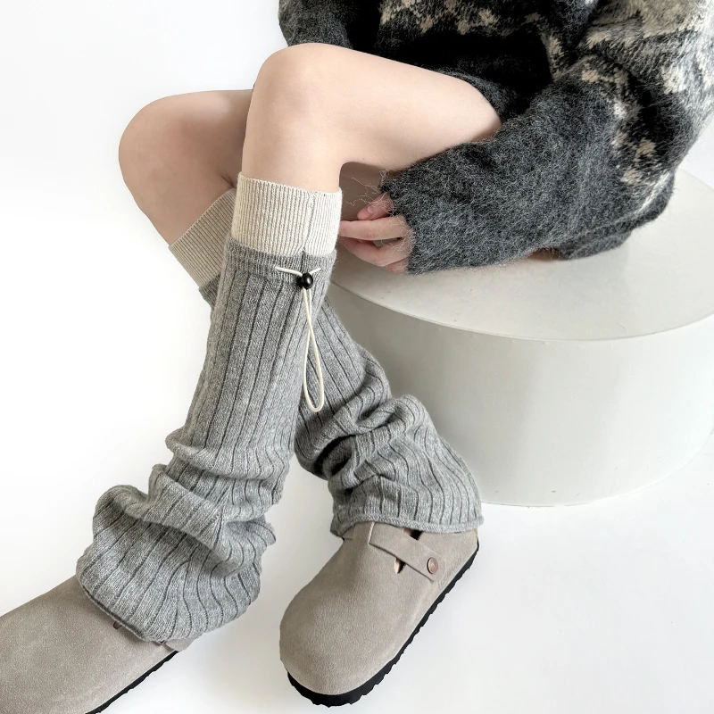 

Гетры на шнурке, осенне-зимние шерстяные вязаные гольфы JK, гетры для девочек, длинные носки контрастных цветов, чулки