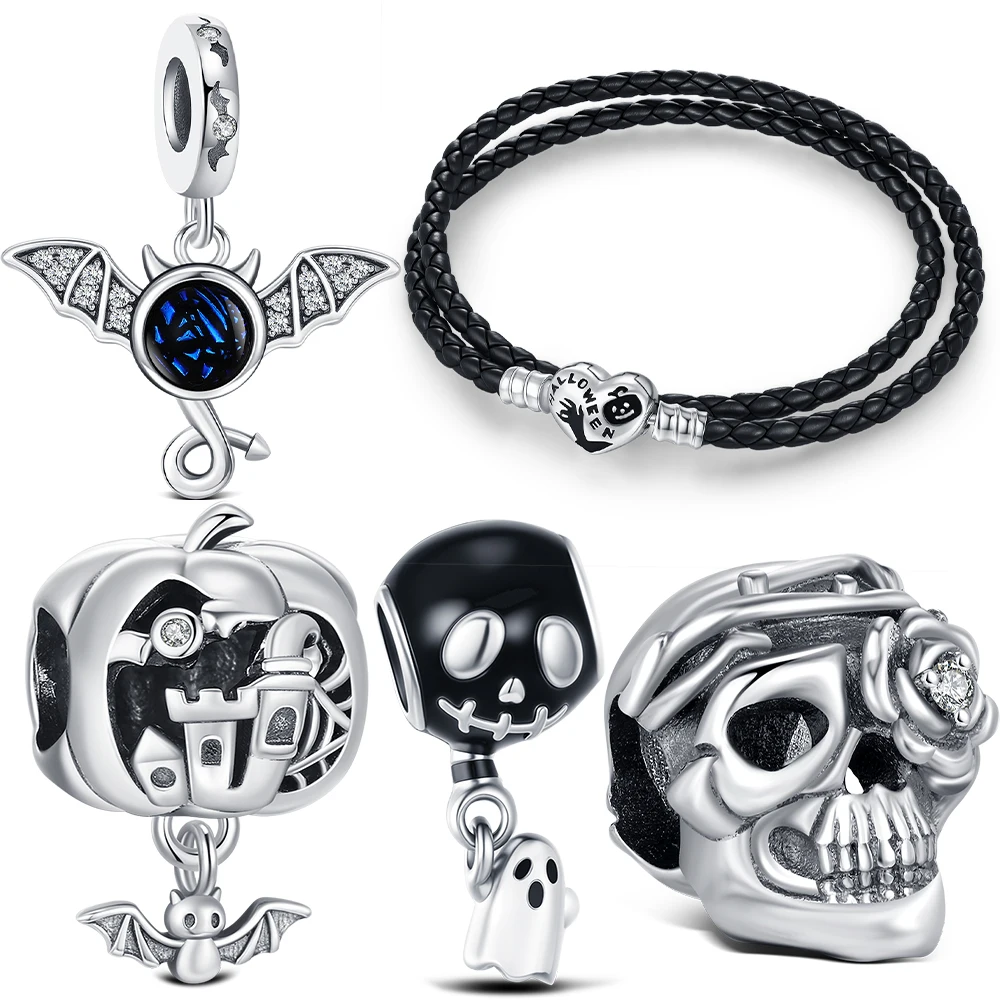 

Очаровательные воздушные шары из стерлингового серебра 925, бусины с призрачным черепом для оригинального браслета, сделай сам, женские вечерние горячие украшения, подарки на Хэллоуин